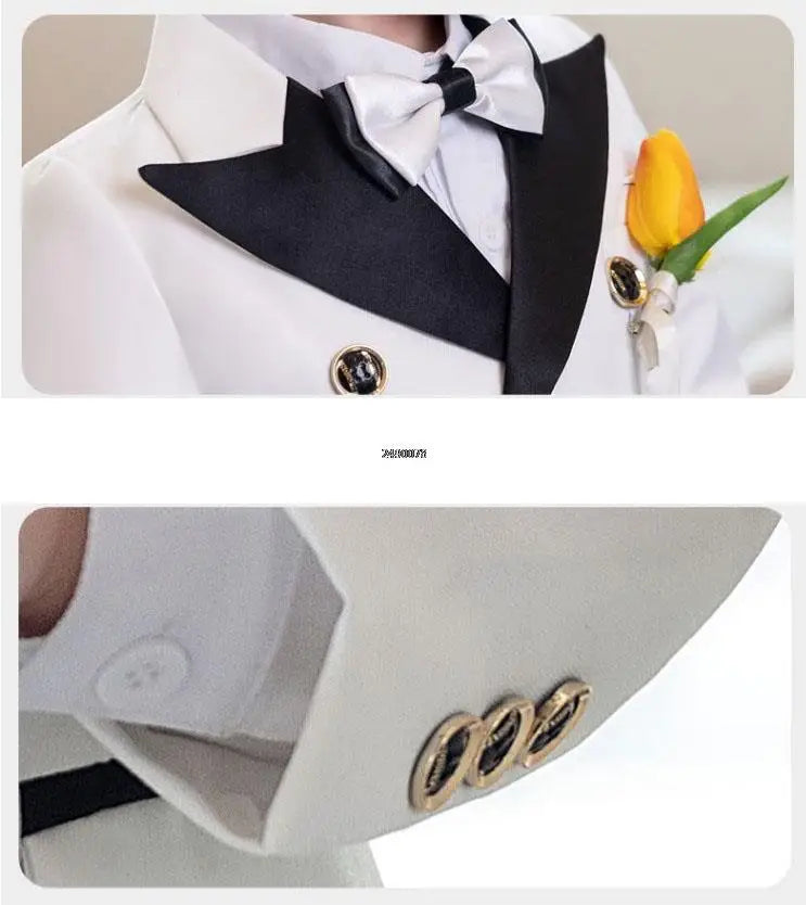 PsyMonster boys white wedding tuxedo suit with 2-piece jacket and pants set, featuring a stylish and formal look for special occasions.