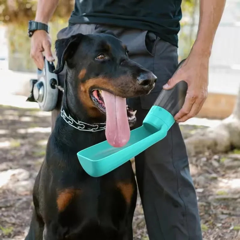 Showlu portable foldable dog water bottle dispenser for outdoor hiking, featuring a compact design and built-in water bowl.