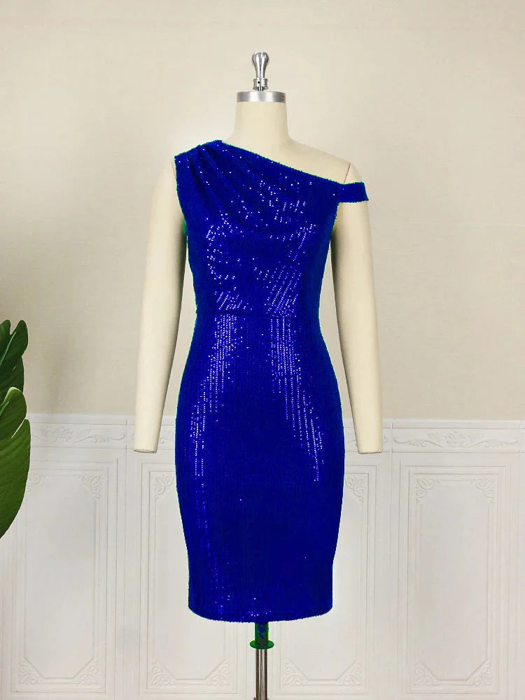 Plus size AOMEI women's one shoulder sequin bodycon party dress with elegant design, shiny sequins, perfect for special occasions.