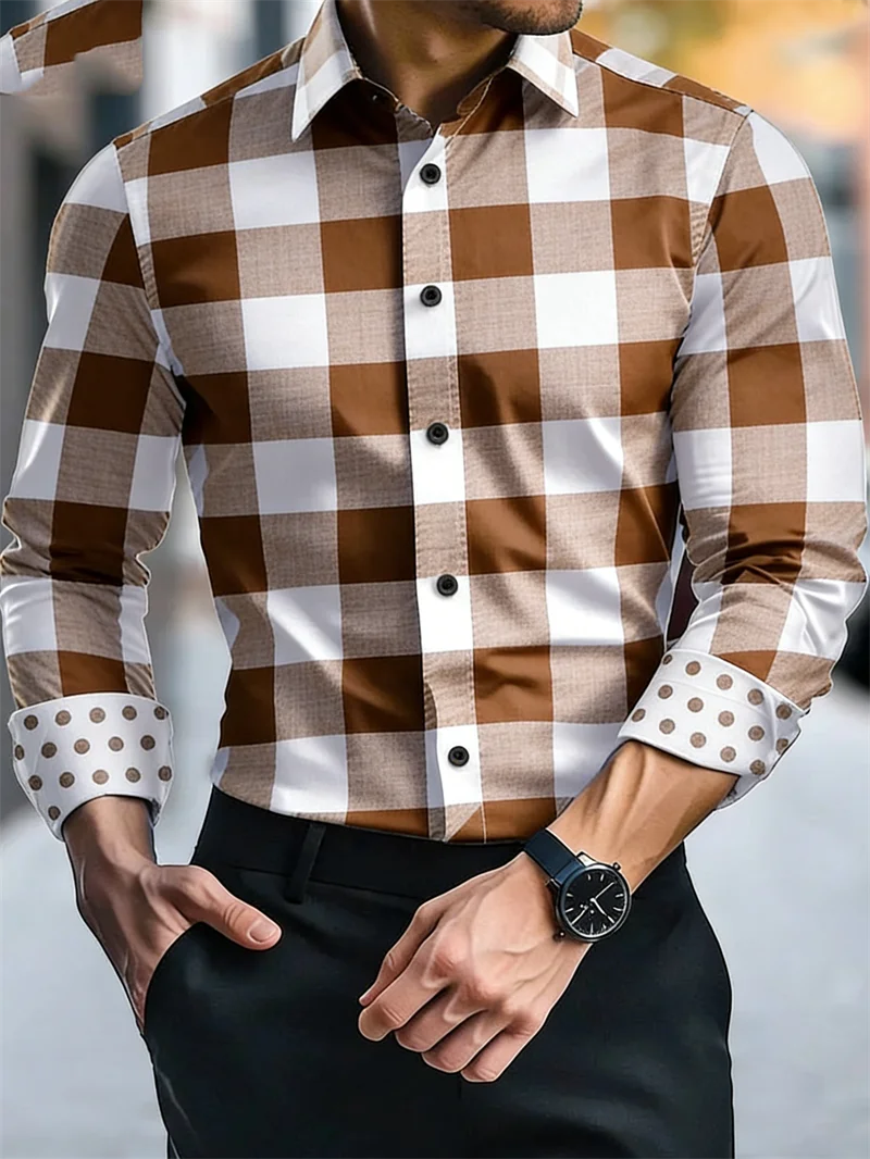 Yellow checkered slim fit silk bamboo long sleeve shirt for men by Showlu Fashion Store, shown on a hanger.