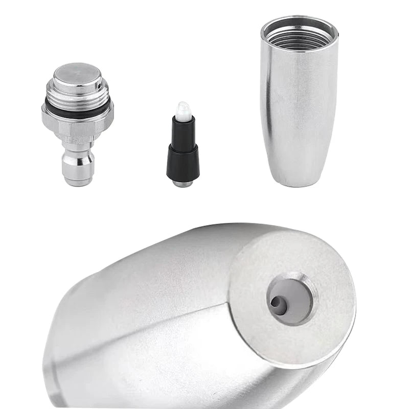 Showlu Smart General Turbo Jet Nozzle attached to a garden hose, showcasing a high-pressure water spray for cleaning.