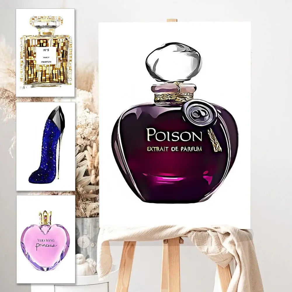 Modern Scandinavian-style perfume bottle wall art poster by Showlu Fashion Store, featuring minimalist Nordic design on paper mural.