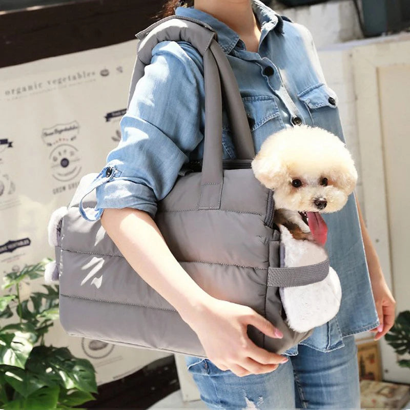 Showlu Fashion Store YKOSMB winter pet carrier bag in warm windproof nylon with attached travel mat, designed for pet comfort.