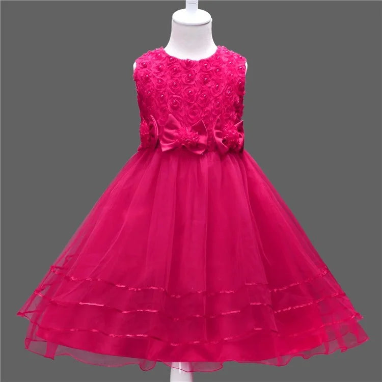 Kids princess style girls dress with mesh skirt, puffy design, sleeveless vest, perfect for weddings, parties, and special occasions.