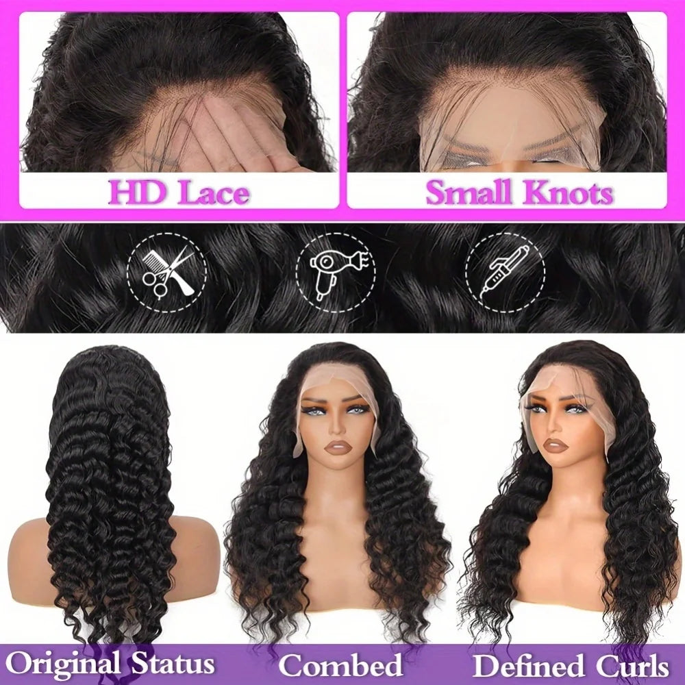 13x4 Burmese Curly Deep Wave Curly Human Hair Wig Glueless Wet and Wavy Lace Front Human Hair Wigs For Woman on Clearance Sale