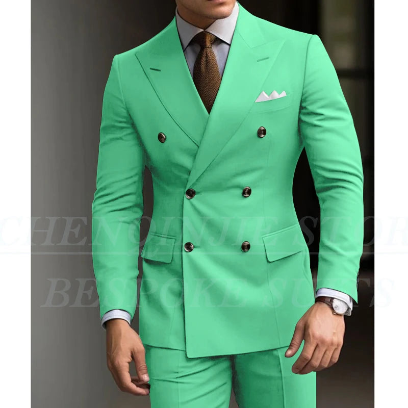 Formal Men's Suits Green Slim Fit High Quality Regular Length 2 Piece Jacket Pants Luxury Blazer Full Set Chic Costume Homme SHOWLU FASHION STORE