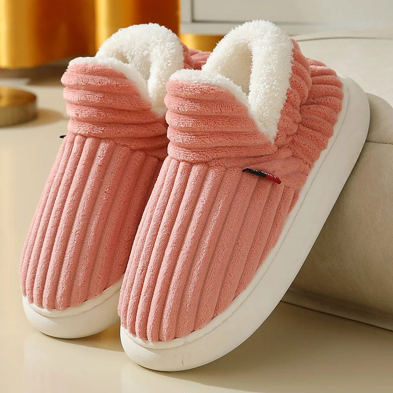 Showlu Fashion Store men's winter slippers with short plush, cotton interior, fluffy fur lining, indoor casual soft furry house shoes