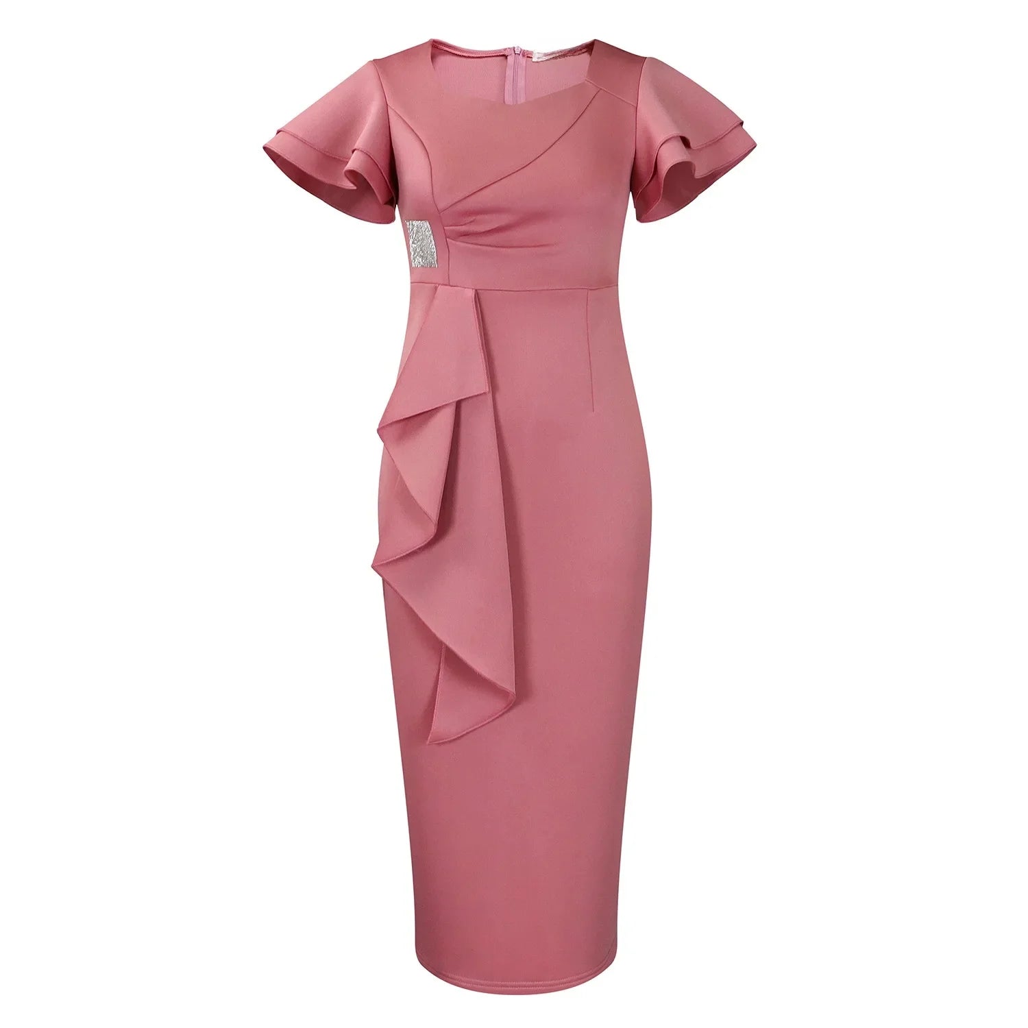 Elegant pure color African wrap dress with lace trim, stylish transoceanic fashion by Showlu Fashion Store, shown in navy blue.