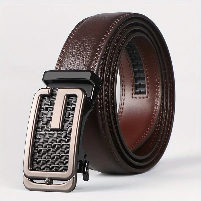 Men's leather belt by Showlu Fashion Store with micro adjustable buckle, perfect for dressing up and suitable for any occasion.