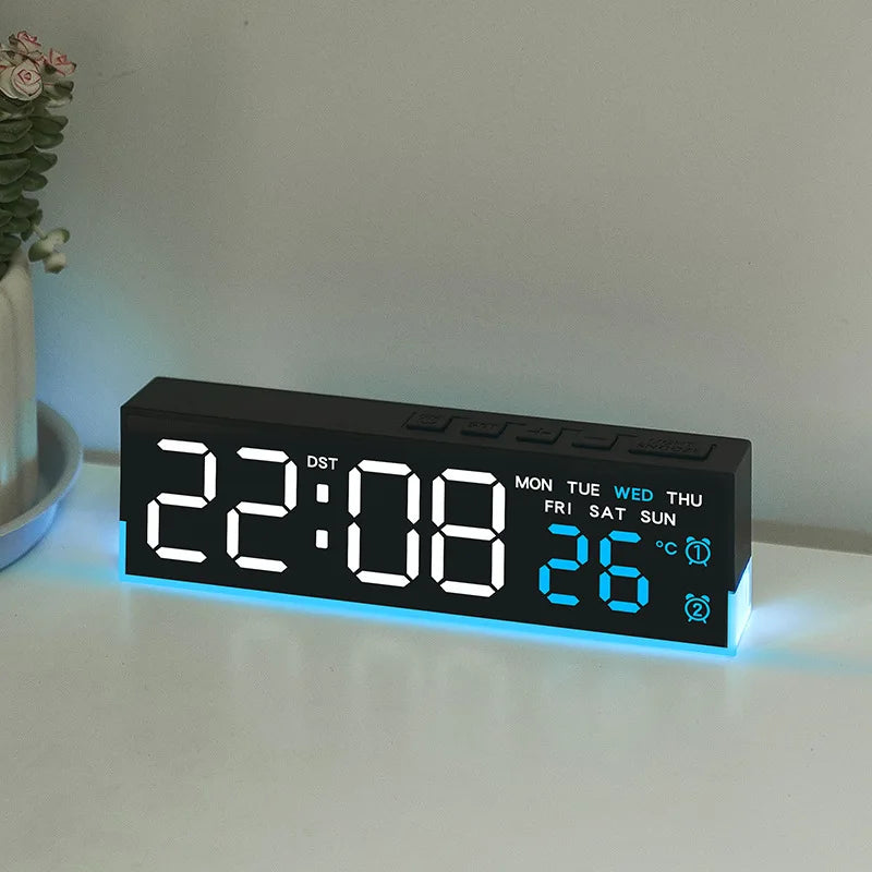 Showlu Smart LED digital alarm clock with mood light, temperature display, and sleek modern design.