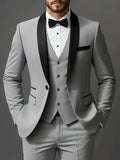 Men's 3-piece suit set including jacket, vest, and pants, stylish high-quality formal wear for weddings and parties.