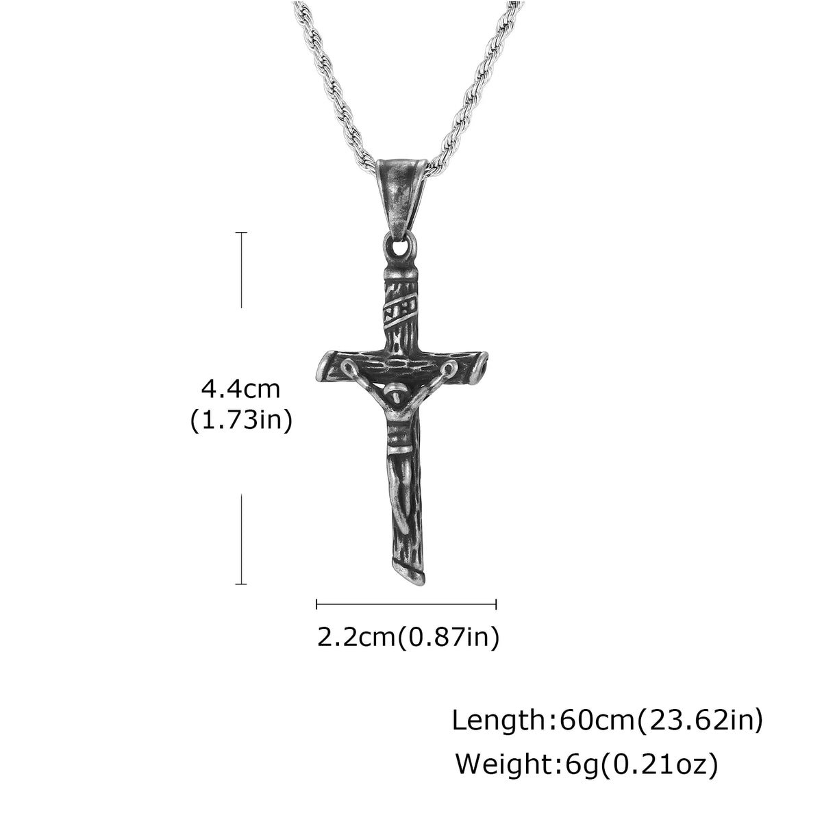 Stainless steel Catholic cross necklace with Jesus pendant in gold color, faith jewelry for men and women.