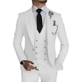 Men's three-piece business casual suit set by Showlu Fashion, featuring jacket, vest, and trousers for formal or host occasions.