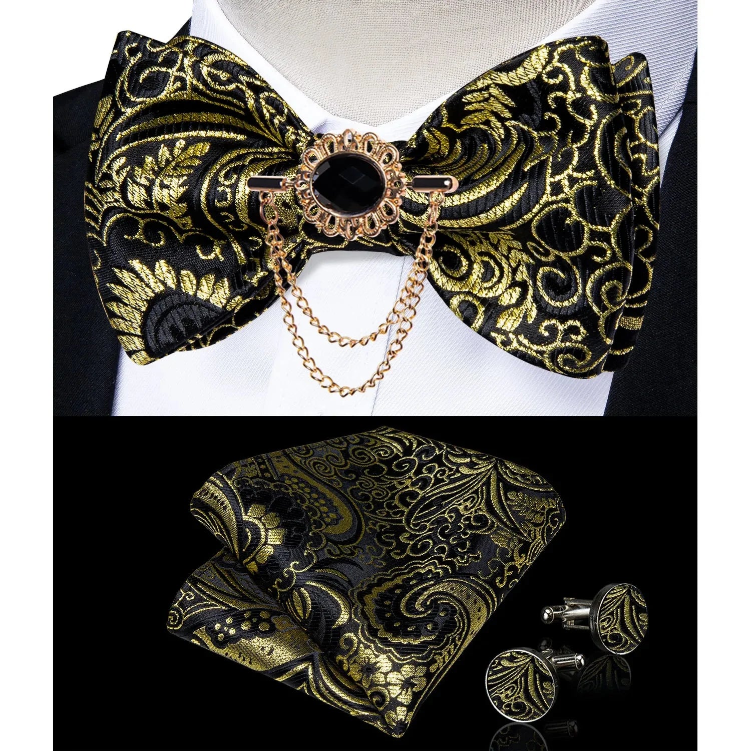 Pink plaid silk self-tie bow tie set with brooch and hanky, stylish fashion accessory from SHOWLU FASHION STORE.