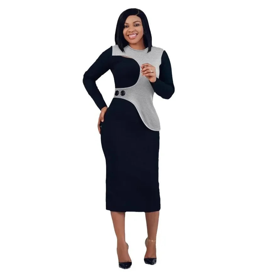 Women's splicing color slit dress by SHOWLU FASHION with irregular knit style and modern fashion details.