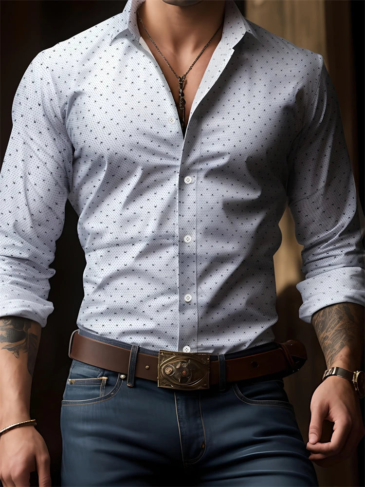 Men's check print long sleeve button-down shirt with flip lapel, oversized outdoor street style by Showlu Fashion Store