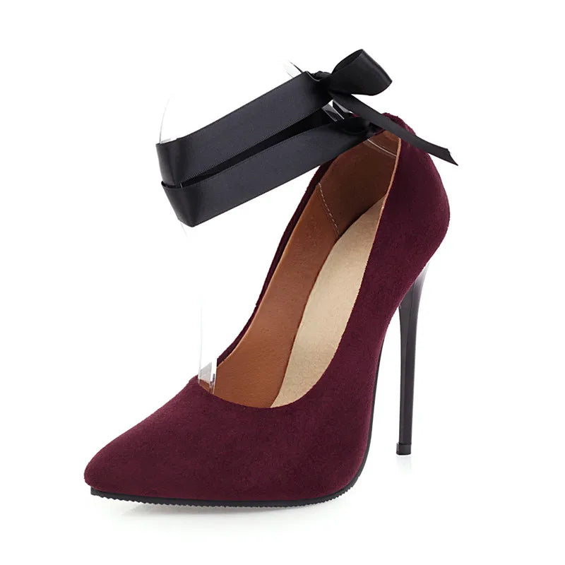 Showlu Fashion women's pointed toe pumps with 12cm thin high heels, stylish party shoes for elegant occasions.