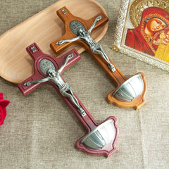 Catholic Wood Cross Jesus Crucifix St Benedict Medal 4.3Inch Religious Car Decor Home Prayer Altar Christian Box Gift Handmade