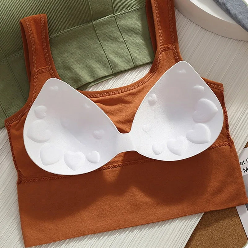 Seamless breathable women's sports bra with anti-sweat fabric, shockproof padding, and push-up design for fitness and yoga workouts.