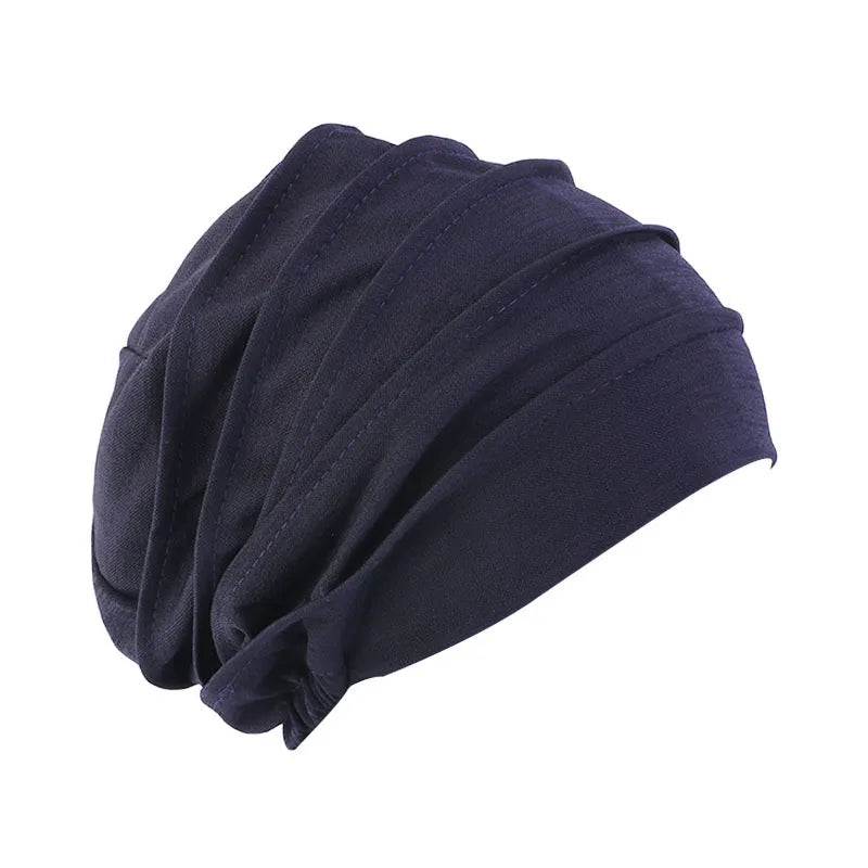 Showlu Fashion solid color women's turban chemo hat with elastic head cap, suitable for hair loss, cancer, or hijab wear.