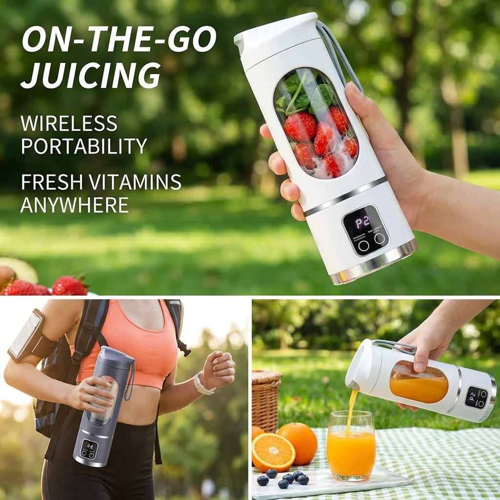 Mini Electric Juicer 450ML Large Capacity with Powerful Motor Digital Display for Crushed Ice Household Rechargeable Juice Cup