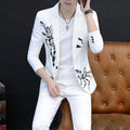 Showlu Fashion men's slim-fit suit set featuring a tailored blazer and matching dress pants, stylish Korean-style business casual.