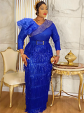 Plus size African party dress by Showlu Fashion, elegant 2025 maxi gown with dashiki, tassel, sequin details for women.
