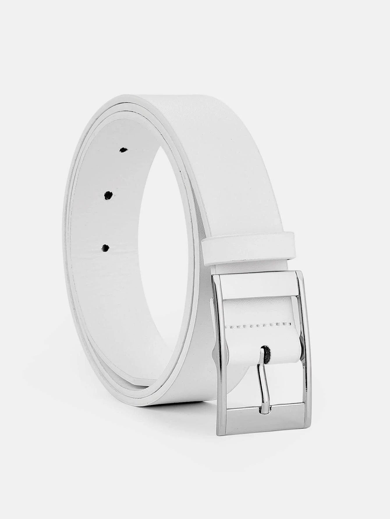 Men's faux leather belt with pin buckle, casual and business style, showing the Showlu Fashion Store branding and versatile design