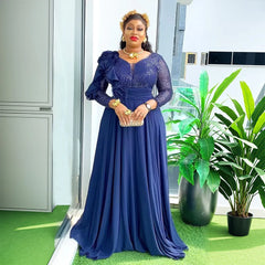Dress Women Print Long Dresses A Line V Neck Full Sleeve Slim Fit High Waist Elegant Splice Party Maxi Floor Length Vestidos