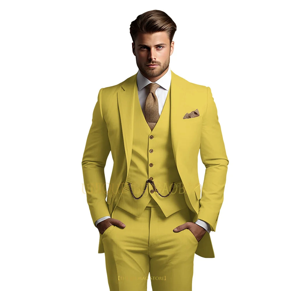 Men's grey 3-piece suit with jacket, vest, and trousers, elegant classic wedding or formal event attire by Showlu Fashion Store