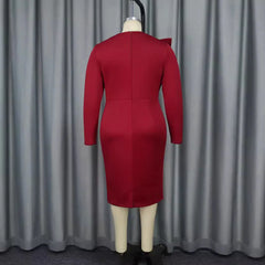 Personalized Embroidered Long Sleeve Round Neck Evening Gown, Solid Color Temperament Elegance Patchwork Slim-fit Dress Vestidos