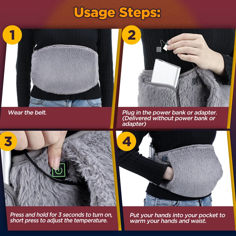 Showlu Smart General USB electric heating waist belt with adjustable graphene warm pad for targeted heat therapy.