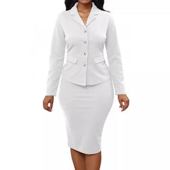 Autumn Trend Party Dress New European and American Sexy Fashion Solid Color Long-sleeved White Collar Women's Two-piece Set
