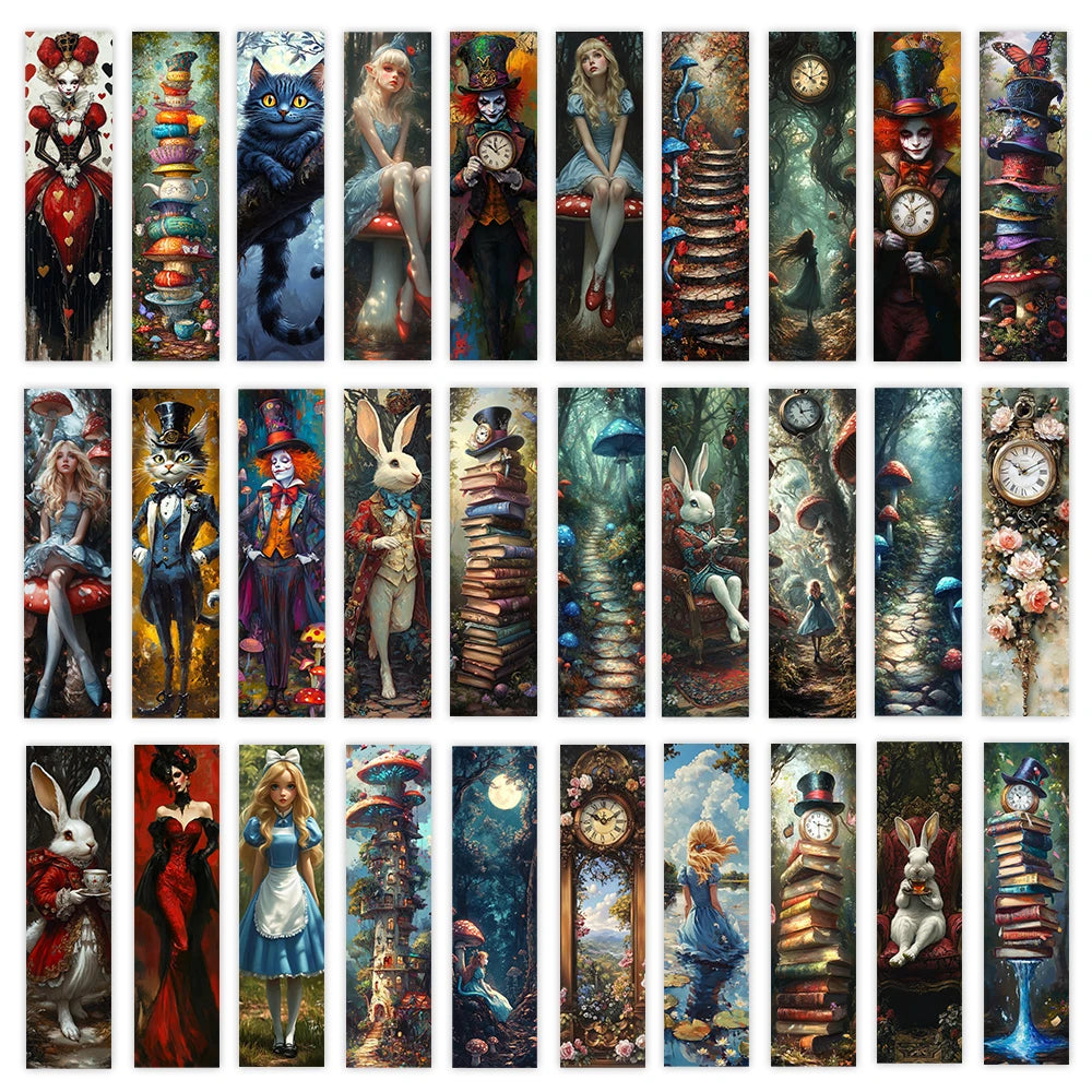 Showlu Fashion 32pcs retro paper bookmarks with Halloween and Christmas designs, ideal for decorating books during holidays.