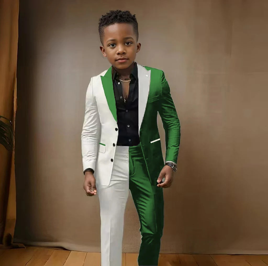 Boy blazer suit set for ages 3-16, includes slim fit blazer and pants, suitable for casual, wedding, or stage performance.