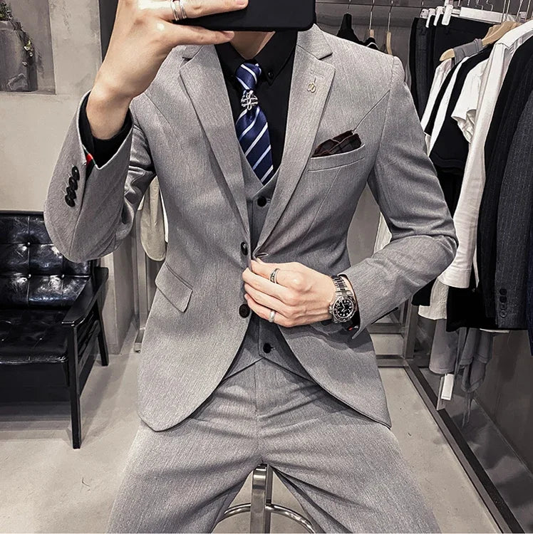 S-7XL (Jacket+Vest+Pants) Fashion Boutique Lattice Formal Business Mens Suit 3Pcs Set Groom Wedding Dress Plaid Suit Show Stage SHOWLU FASHION STORE