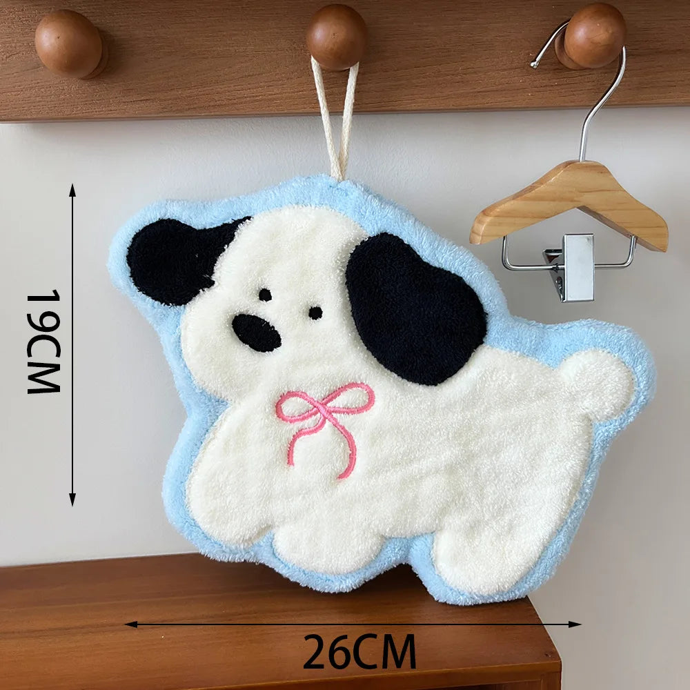 Cute cartoon puppy hand towel from Showlu Fashion Store, soft, absorbent, quick-drying kitchen and bathroom hand towel.