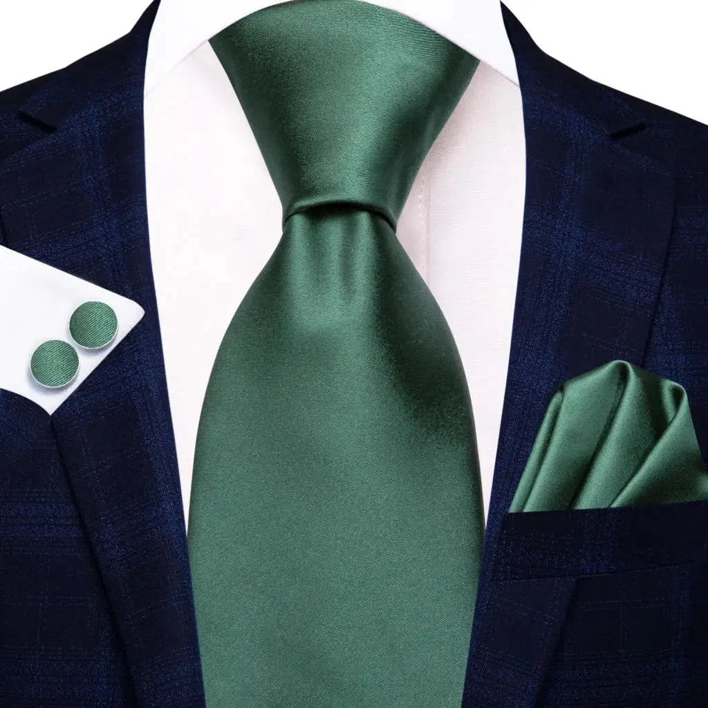Mint green silk necktie set with matching cufflinks, designed for men, by SHOWLU FASHION STORE, featuring a sleek, solid color pattern.