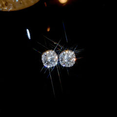 Light Luxury Zircon Stud Earrings Simple Cross Hollow Geometric Earrings Wedding Party Exquisite Ear Jewellery Women Gifts