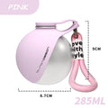 Showlu 280ml stainless steel pet water bottle with portable silicone bowl, ideal for outdoor use and travel with pets.