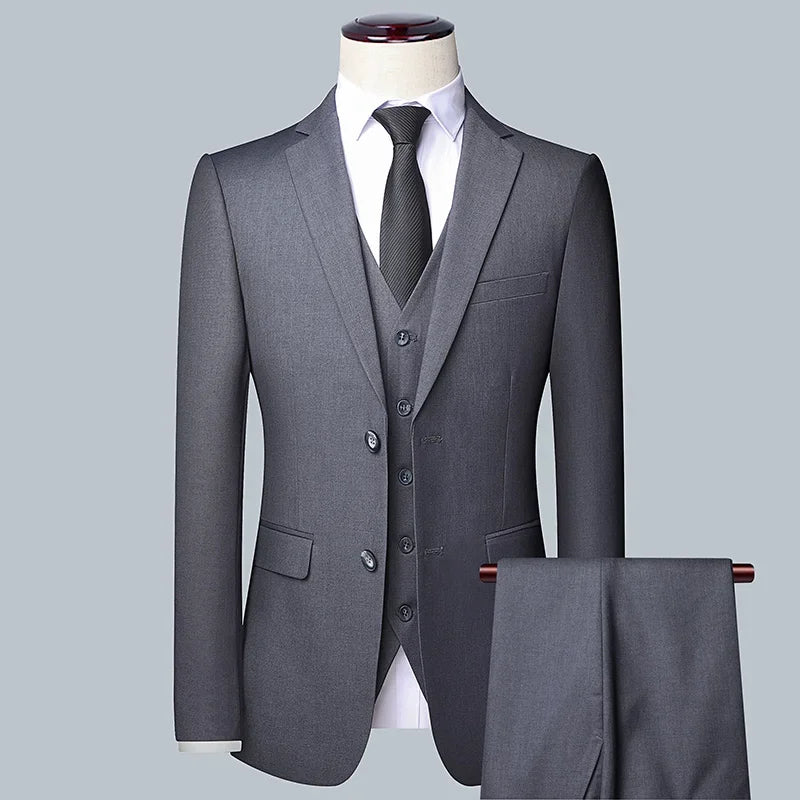 Men's solid color business suit by Showlu Fashion Store, tailored fit for formal events, wedding, and groom or best man attire.