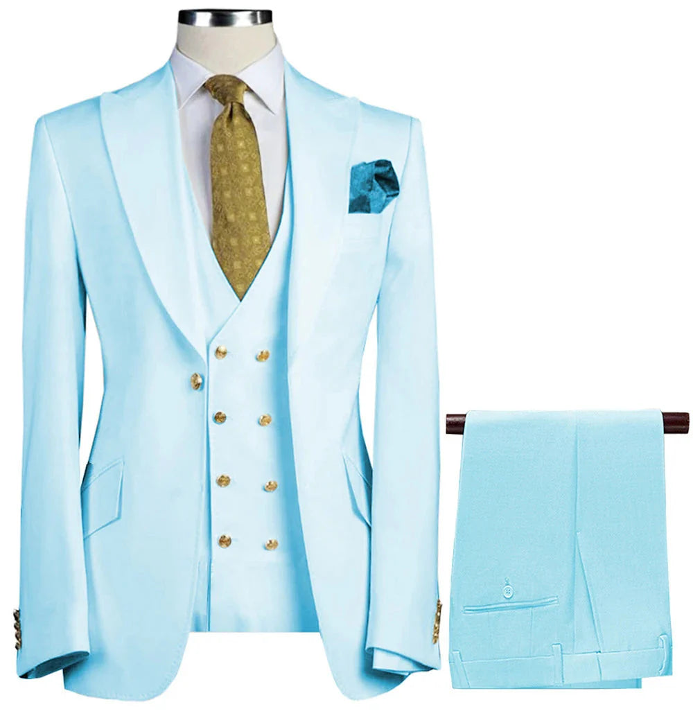 Men's 3-piece slim fit suit by SHOWLU FASHION STORE, wool blend business tuxedo with jacket, vest, and trousers, formal dress attire