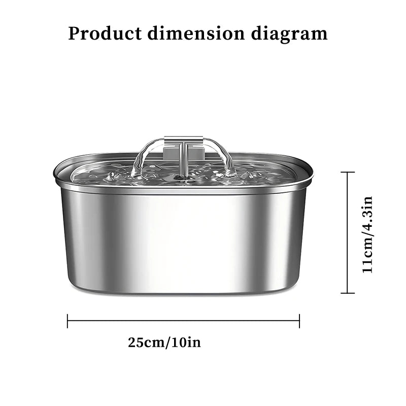 Showlu stainless steel cat water fountain with ultra-quiet pump and fresh water flow for pets, sleek and modern design.