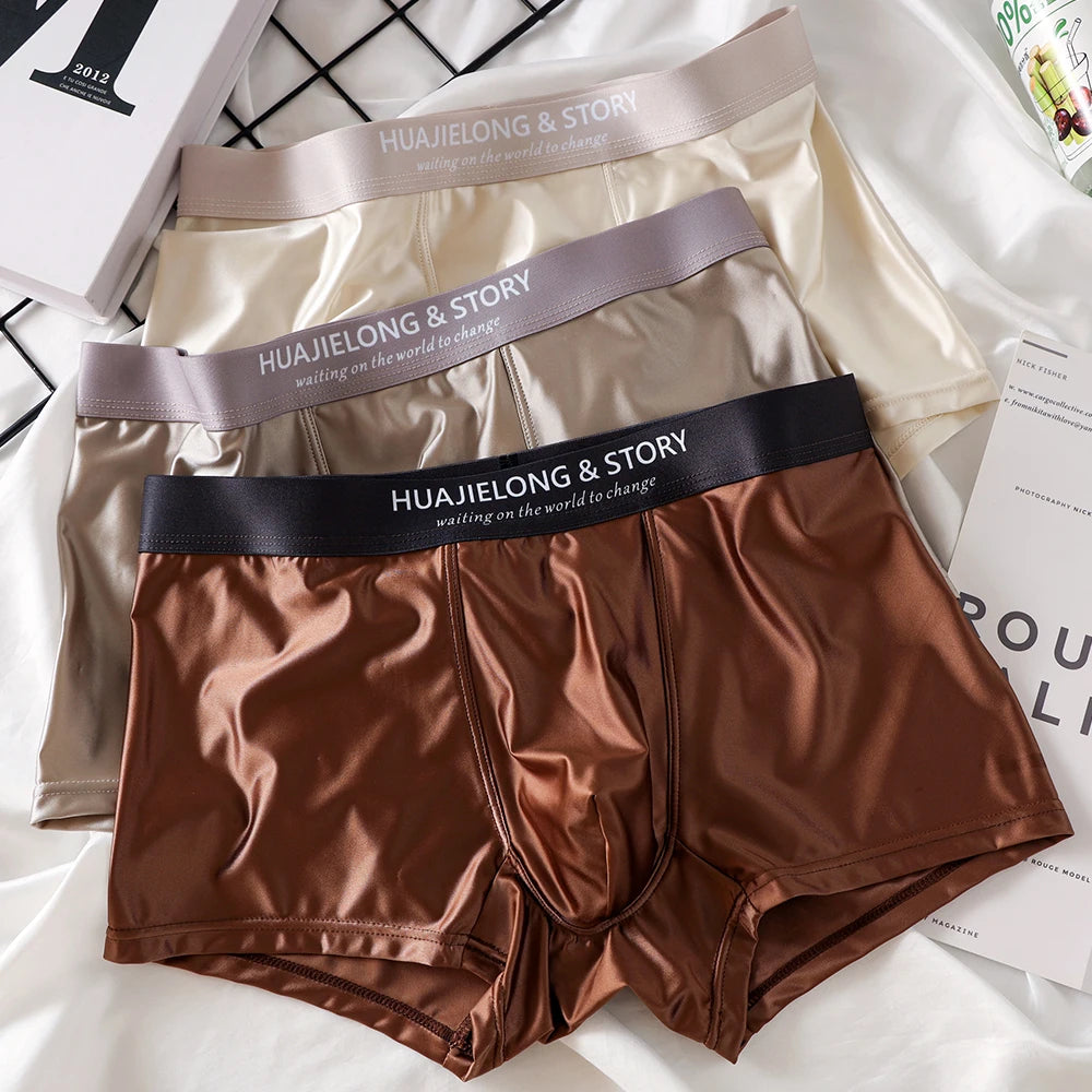 Showlu men's ice silk boxer shorts in a 3-pack, breathable mesh underwear with lightweight, comfortable fabric for everyday wear.