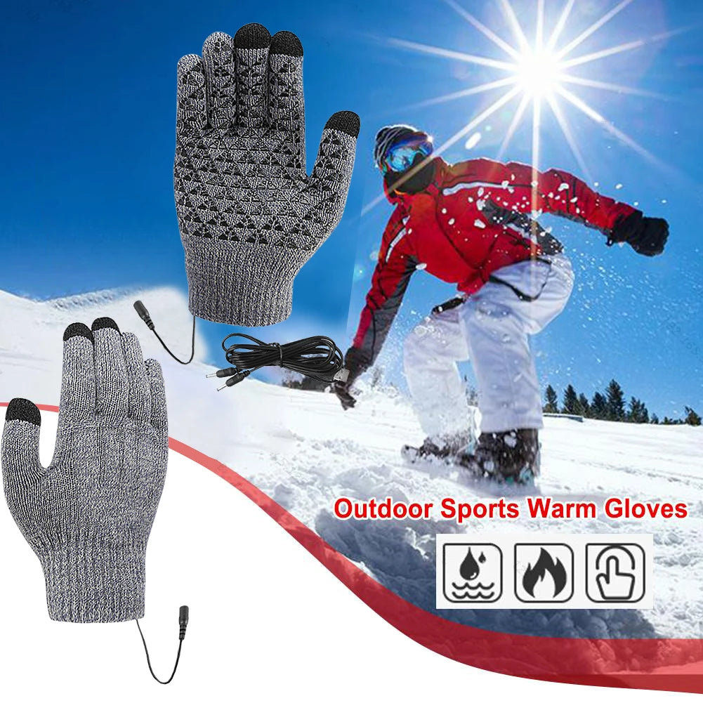 Showlu Smart USB heated winter gloves with touchscreen fingertips, thermal cycling gloves for cold weather outdoor activities.