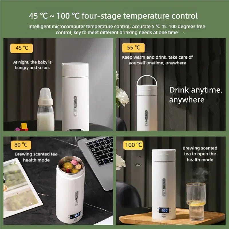 Showlu Smart General JFBONIN mini stainless steel electric kettle with a sleek design and digital control panel.
