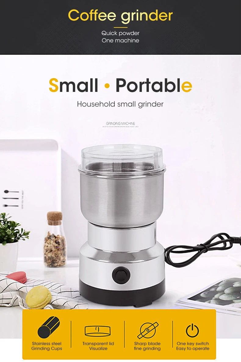 Showlu Smart General electric coffee and spice grinder with 150W stainless steel body and compact design.