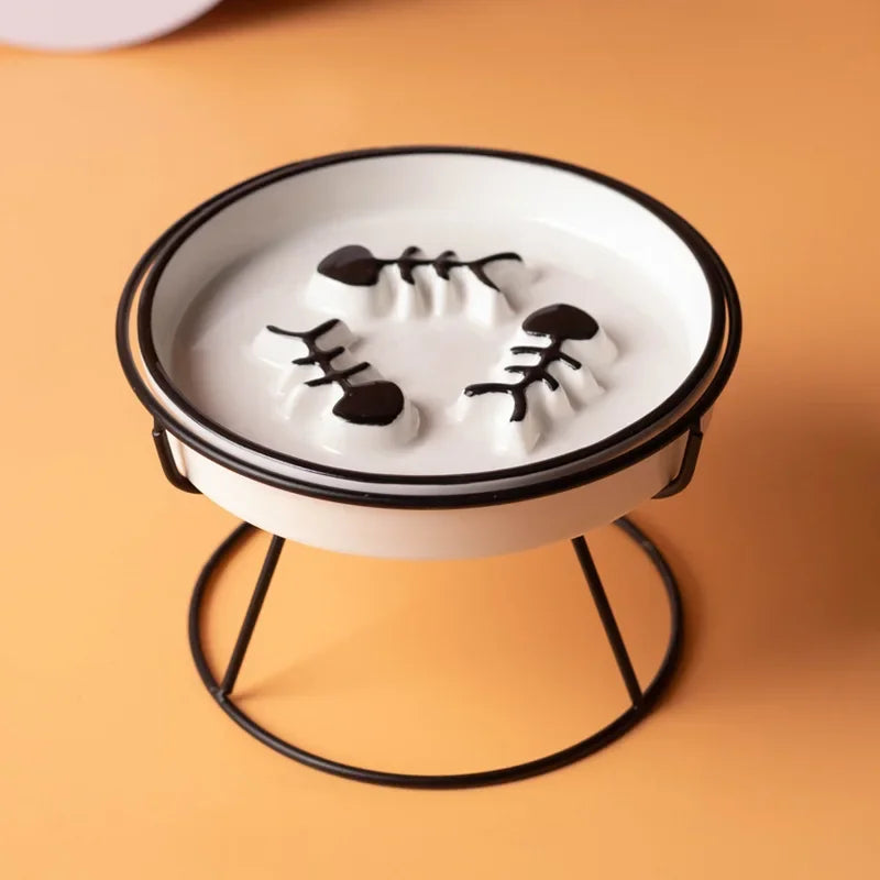 Ceramic cat bowl with high foot design, anti-choking grain bowl, and protective features for safe feeding by Showlu Fashion Store
