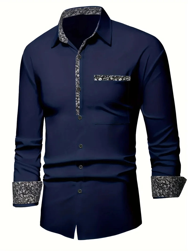 Showlu men's silk and bamboo fiber printed casual long sleeve shirt with a stylish design and comfortable fit