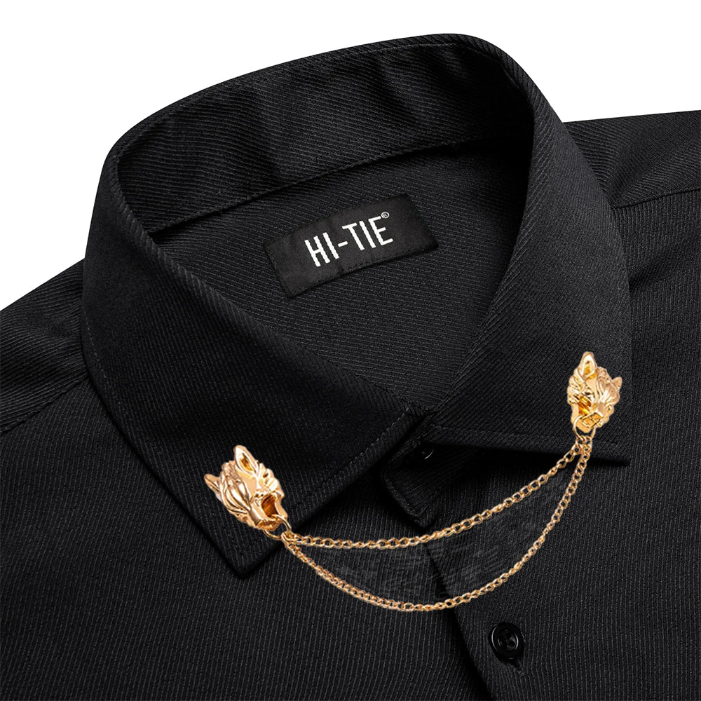 Men's silk slim fit long sleeve shirt by Showlu Fashion, solid jacquard formal top with elegant design and tailored fit.